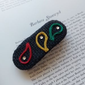 Vintage Barrette Bobby Pin Clip Grey Fabric  1990s